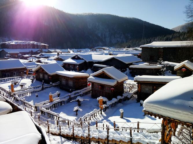 Harbin to China Snow Town — Snowy Street & Mountain Village	 — China Snow Town	